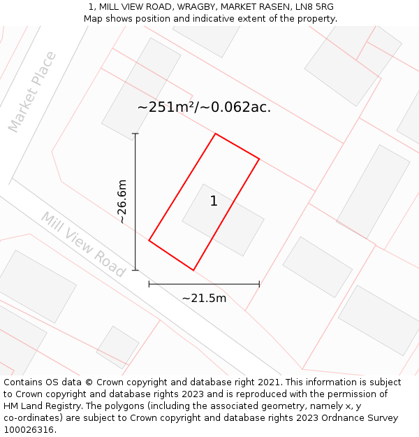 1, MILL VIEW ROAD, WRAGBY, MARKET RASEN, LN8 5RG: Plot and title map