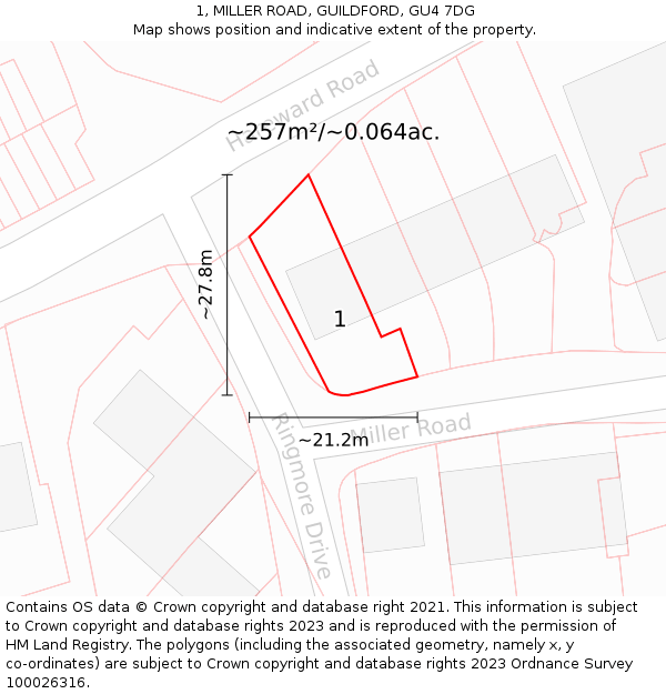 1, MILLER ROAD, GUILDFORD, GU4 7DG: Plot and title map