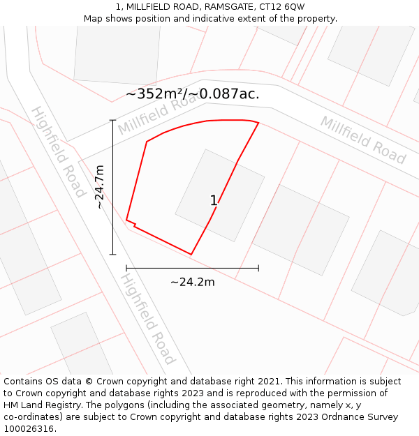 1, MILLFIELD ROAD, RAMSGATE, CT12 6QW: Plot and title map