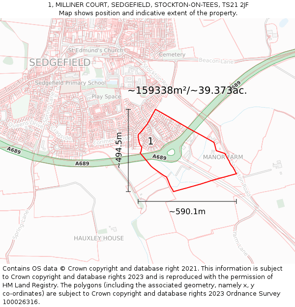 1, MILLINER COURT, SEDGEFIELD, STOCKTON-ON-TEES, TS21 2JF: Plot and title map