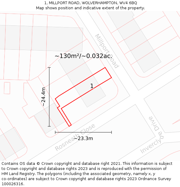 1, MILLPORT ROAD, WOLVERHAMPTON, WV4 6BQ: Plot and title map