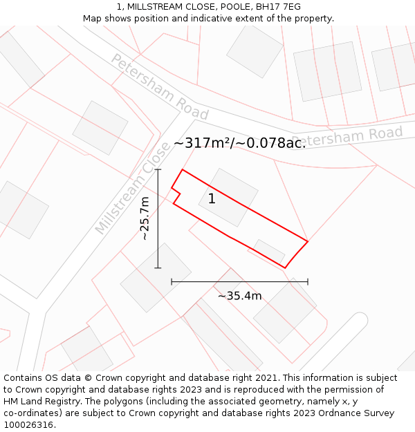 1, MILLSTREAM CLOSE, POOLE, BH17 7EG: Plot and title map