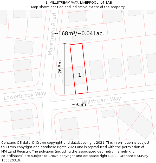 1, MILLSTREAM WAY, LIVERPOOL, L4 1AE: Plot and title map