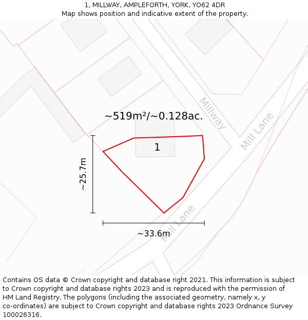 1, MILLWAY, AMPLEFORTH, YORK, YO62 4DR: Plot and title map