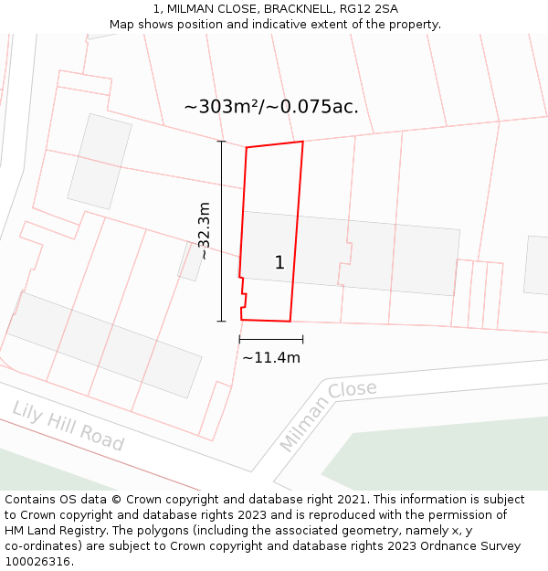 1, MILMAN CLOSE, BRACKNELL, RG12 2SA: Plot and title map