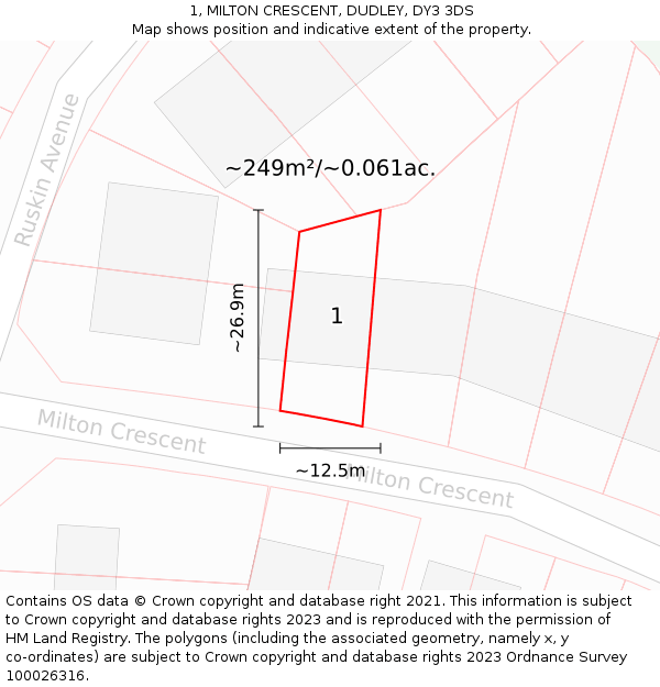 1, MILTON CRESCENT, DUDLEY, DY3 3DS: Plot and title map