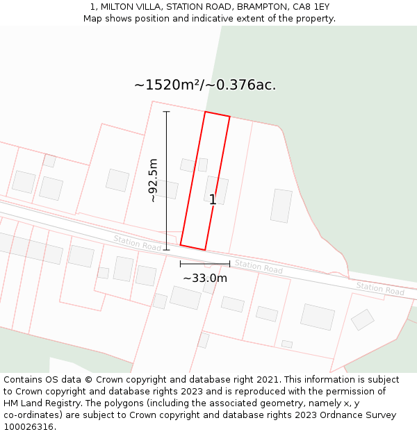 1, MILTON VILLA, STATION ROAD, BRAMPTON, CA8 1EY: Plot and title map