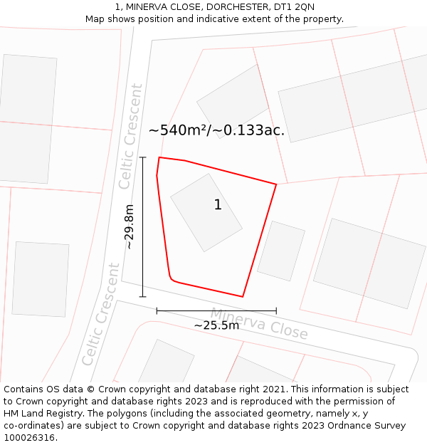 1, MINERVA CLOSE, DORCHESTER, DT1 2QN: Plot and title map