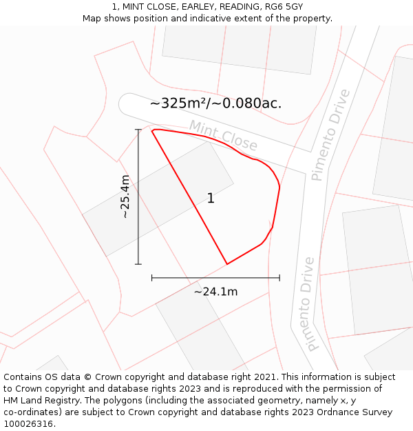 1, MINT CLOSE, EARLEY, READING, RG6 5GY: Plot and title map