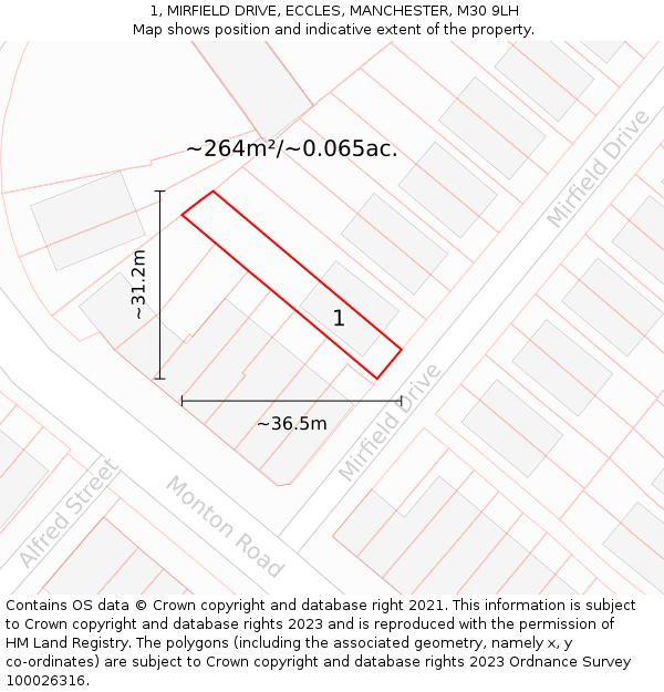 1, MIRFIELD DRIVE, ECCLES, MANCHESTER, M30 9LH: Plot and title map