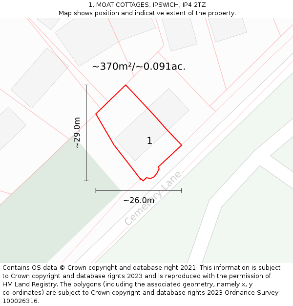 1, MOAT COTTAGES, IPSWICH, IP4 2TZ: Plot and title map