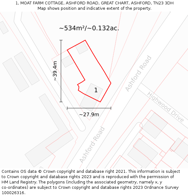 1, MOAT FARM COTTAGE, ASHFORD ROAD, GREAT CHART, ASHFORD, TN23 3DH: Plot and title map