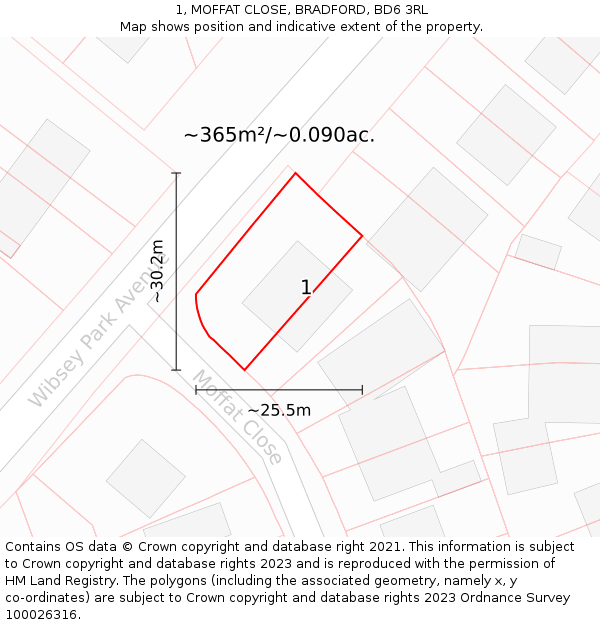 1, MOFFAT CLOSE, BRADFORD, BD6 3RL: Plot and title map