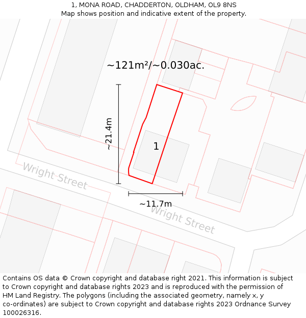 1, MONA ROAD, CHADDERTON, OLDHAM, OL9 8NS: Plot and title map