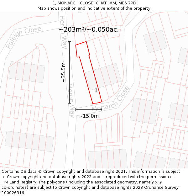 1, MONARCH CLOSE, CHATHAM, ME5 7PD: Plot and title map