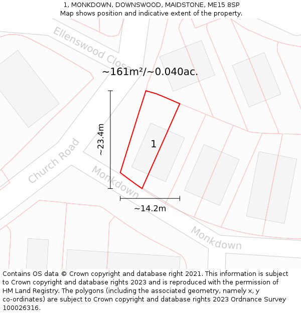 1, MONKDOWN, DOWNSWOOD, MAIDSTONE, ME15 8SP: Plot and title map