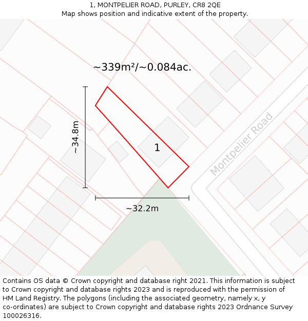 1, MONTPELIER ROAD, PURLEY, CR8 2QE: Plot and title map