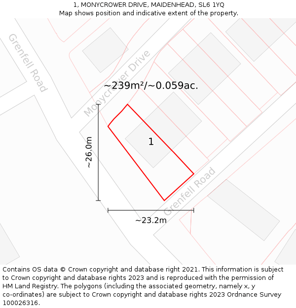 1, MONYCROWER DRIVE, MAIDENHEAD, SL6 1YQ: Plot and title map