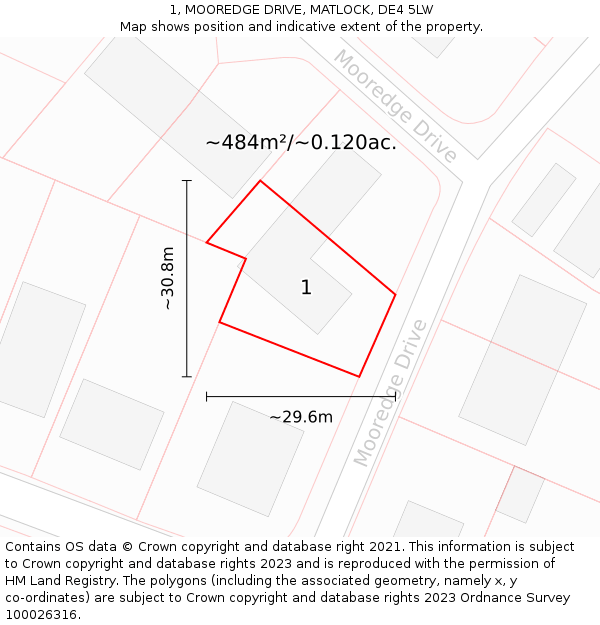 1, MOOREDGE DRIVE, MATLOCK, DE4 5LW: Plot and title map