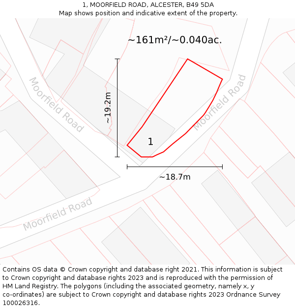 1, MOORFIELD ROAD, ALCESTER, B49 5DA: Plot and title map