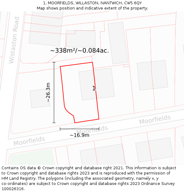 1, MOORFIELDS, WILLASTON, NANTWICH, CW5 6QY: Plot and title map