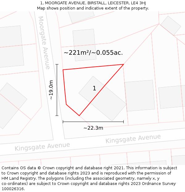 1, MOORGATE AVENUE, BIRSTALL, LEICESTER, LE4 3HJ: Plot and title map