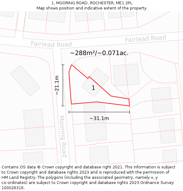 1, MOORING ROAD, ROCHESTER, ME1 2PL: Plot and title map