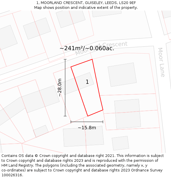 1, MOORLAND CRESCENT, GUISELEY, LEEDS, LS20 9EF: Plot and title map