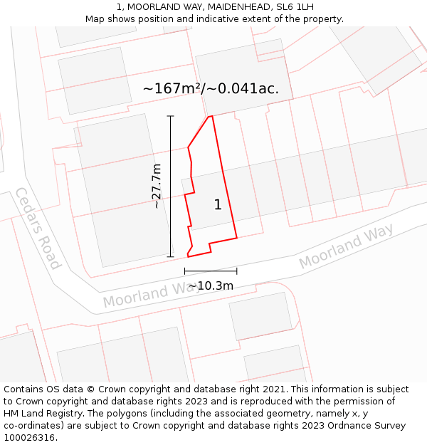 1, MOORLAND WAY, MAIDENHEAD, SL6 1LH: Plot and title map