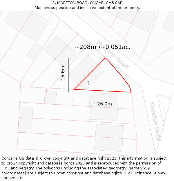 1, MORETON ROAD, ONGAR, CM5 0AP: Plot and title map
