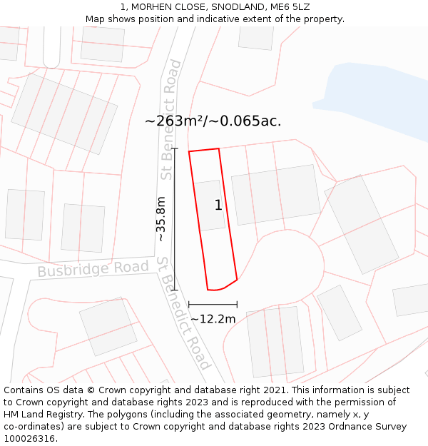 1, MORHEN CLOSE, SNODLAND, ME6 5LZ: Plot and title map