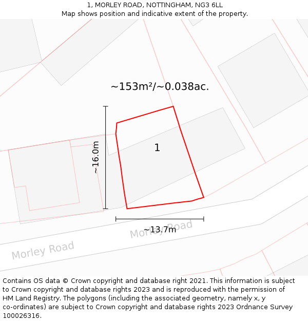 1, MORLEY ROAD, NOTTINGHAM, NG3 6LL: Plot and title map