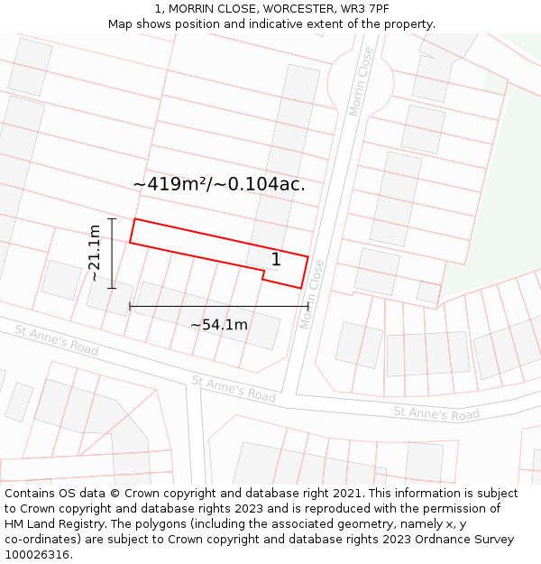 1, MORRIN CLOSE, WORCESTER, WR3 7PF: Plot and title map
