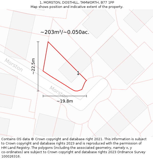 1, MORSTON, DOSTHILL, TAMWORTH, B77 1PP: Plot and title map