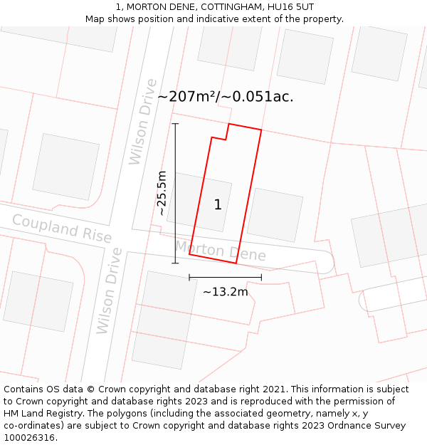 1, MORTON DENE, COTTINGHAM, HU16 5UT: Plot and title map