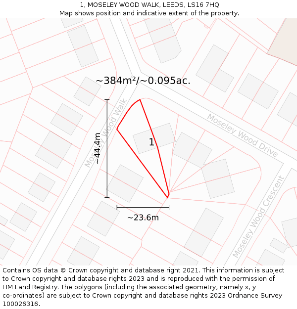 1, MOSELEY WOOD WALK, LEEDS, LS16 7HQ: Plot and title map