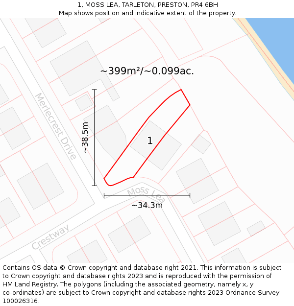 1, MOSS LEA, TARLETON, PRESTON, PR4 6BH: Plot and title map
