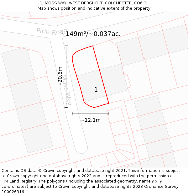 1, MOSS WAY, WEST BERGHOLT, COLCHESTER, CO6 3LJ: Plot and title map