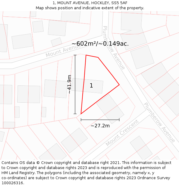 1, MOUNT AVENUE, HOCKLEY, SS5 5AF: Plot and title map
