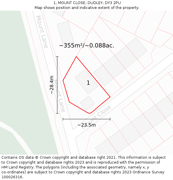 1, MOUNT CLOSE, DUDLEY, DY3 2PU: Plot and title map
