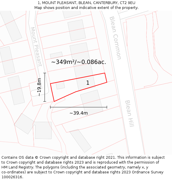 1, MOUNT PLEASANT, BLEAN, CANTERBURY, CT2 9EU: Plot and title map