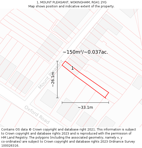 1, MOUNT PLEASANT, WOKINGHAM, RG41 2YG: Plot and title map