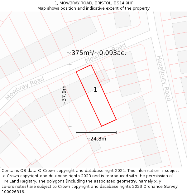1, MOWBRAY ROAD, BRISTOL, BS14 9HF: Plot and title map
