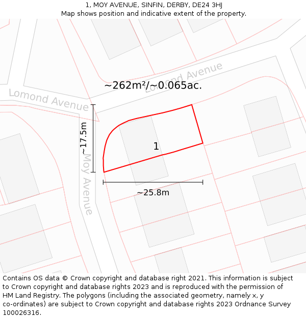 1, MOY AVENUE, SINFIN, DERBY, DE24 3HJ: Plot and title map
