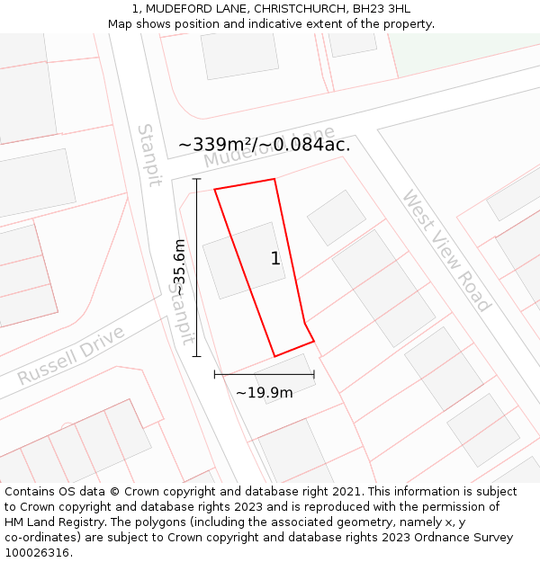 1, MUDEFORD LANE, CHRISTCHURCH, BH23 3HL: Plot and title map