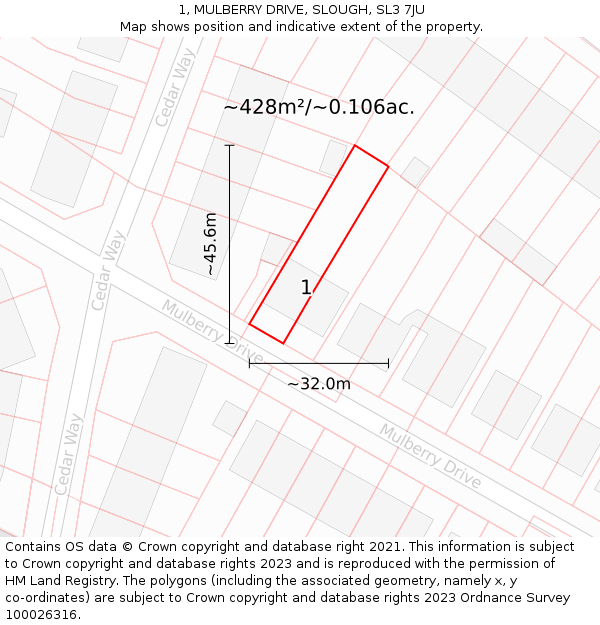 1, MULBERRY DRIVE, SLOUGH, SL3 7JU: Plot and title map
