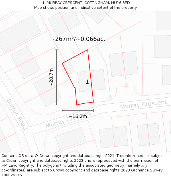 1, MURRAY CRESCENT, COTTINGHAM, HU16 5ED: Plot and title map
