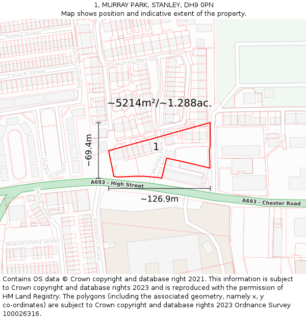1, MURRAY PARK, STANLEY, DH9 0PN: Plot and title map