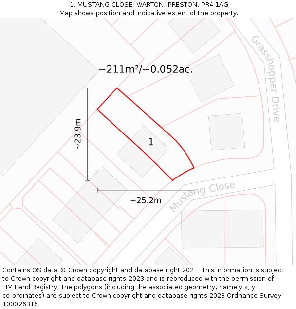 1, MUSTANG CLOSE, WARTON, PRESTON, PR4 1AG: Plot and title map