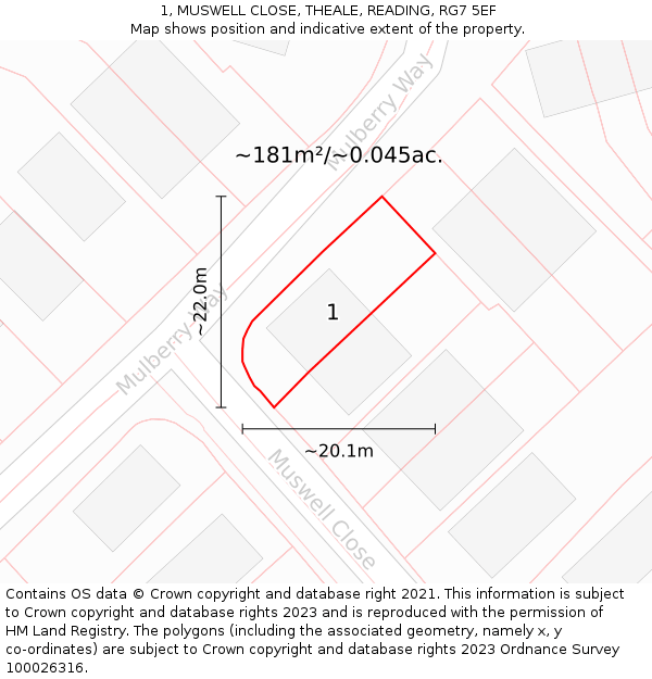 1, MUSWELL CLOSE, THEALE, READING, RG7 5EF: Plot and title map